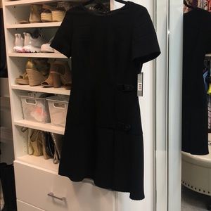 Tahari black “Charlene” dress with side pleats